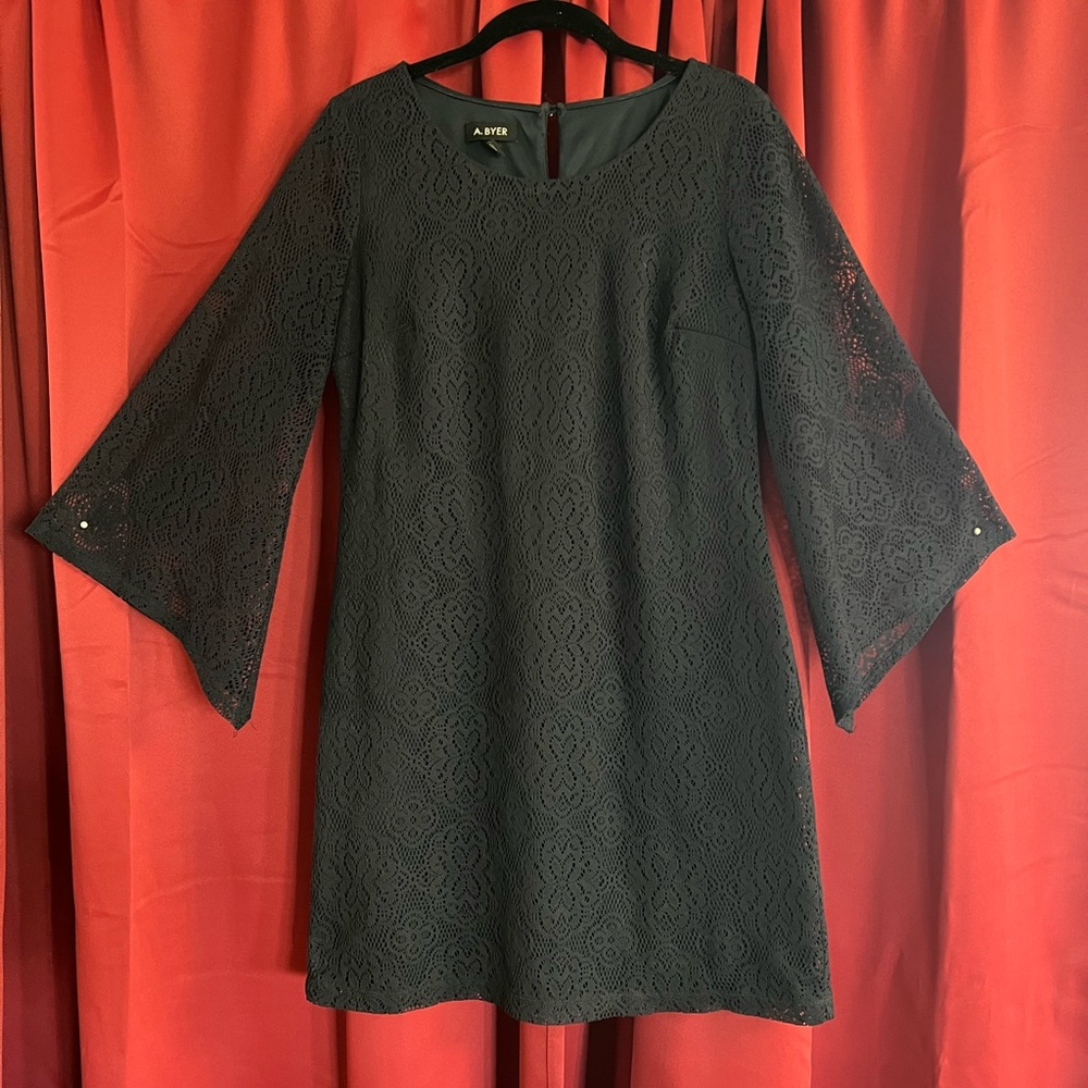A. Byer Women's Navy Blue Lace Long Sleeve Dress